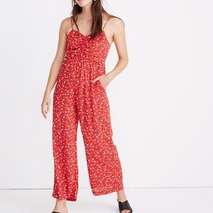 Madewell Ruched Red Floral Jumpsuit Romper